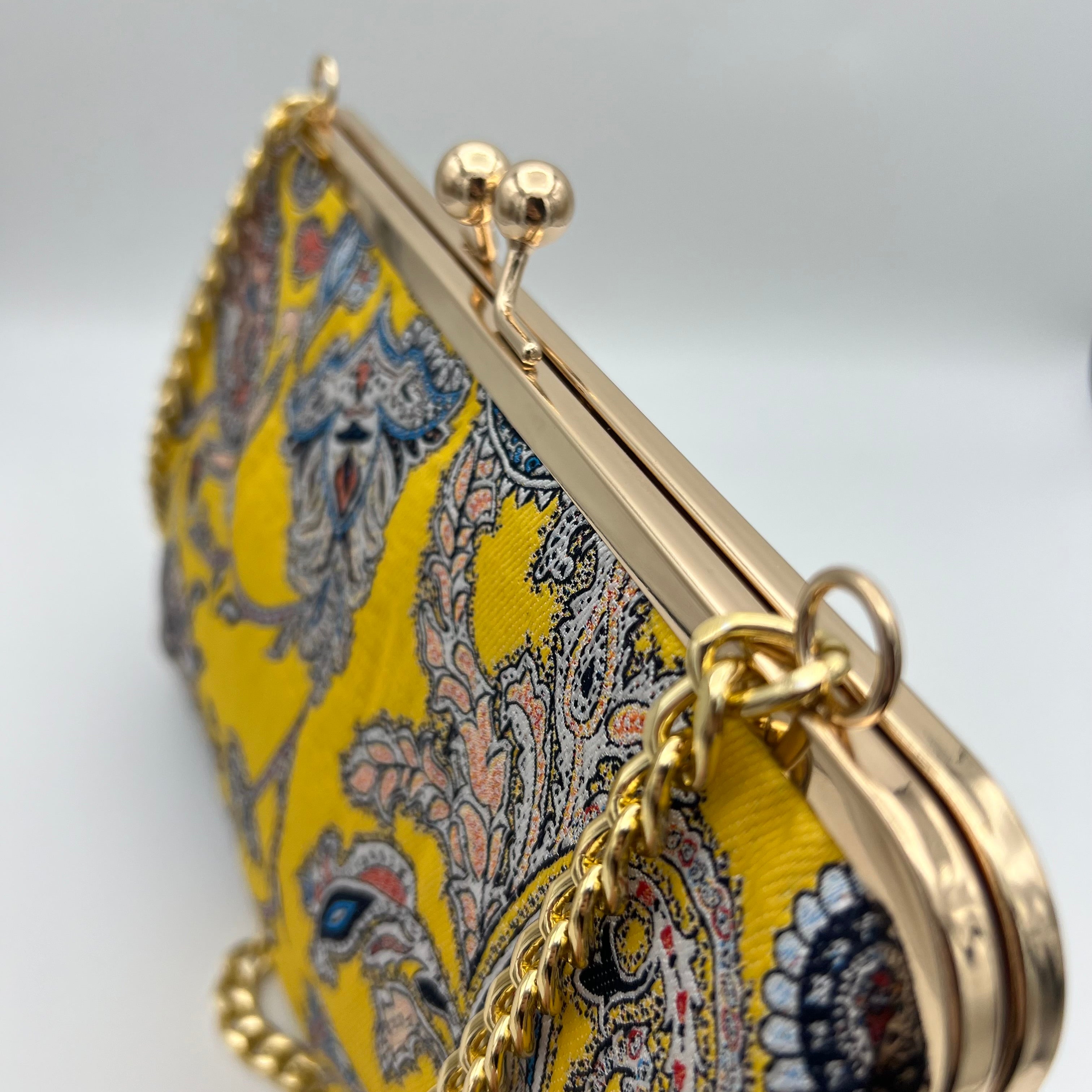 sac à main jaune bleu paisley cachemire doré