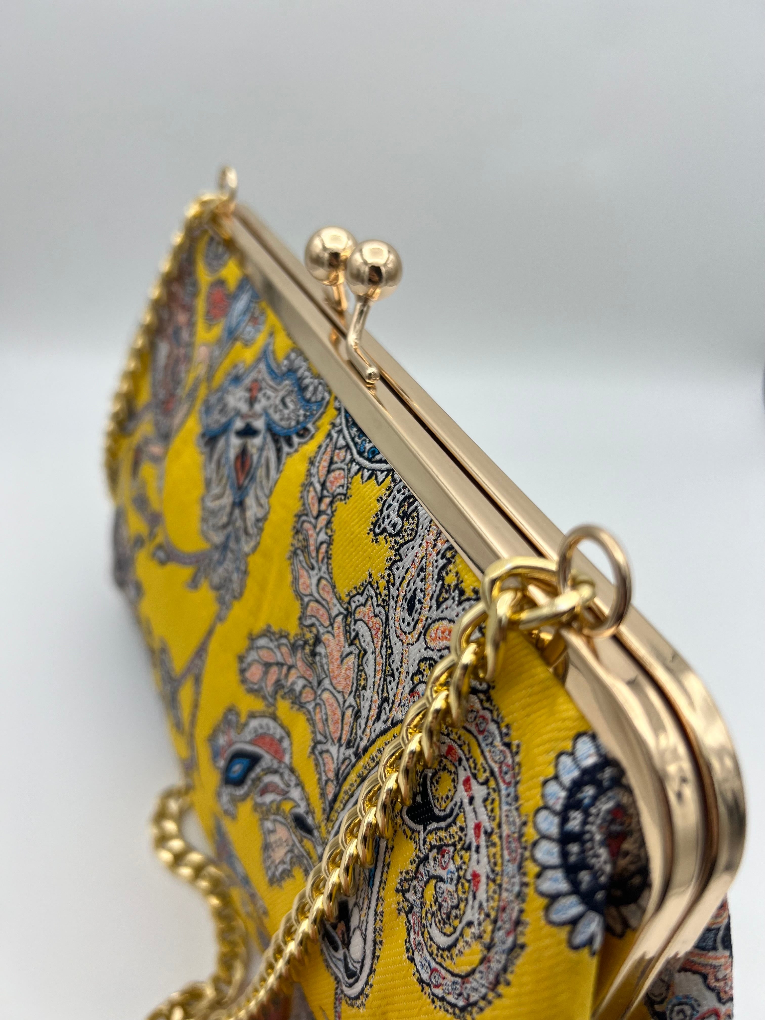 sac à main jaune bleu paisley cachemire doré