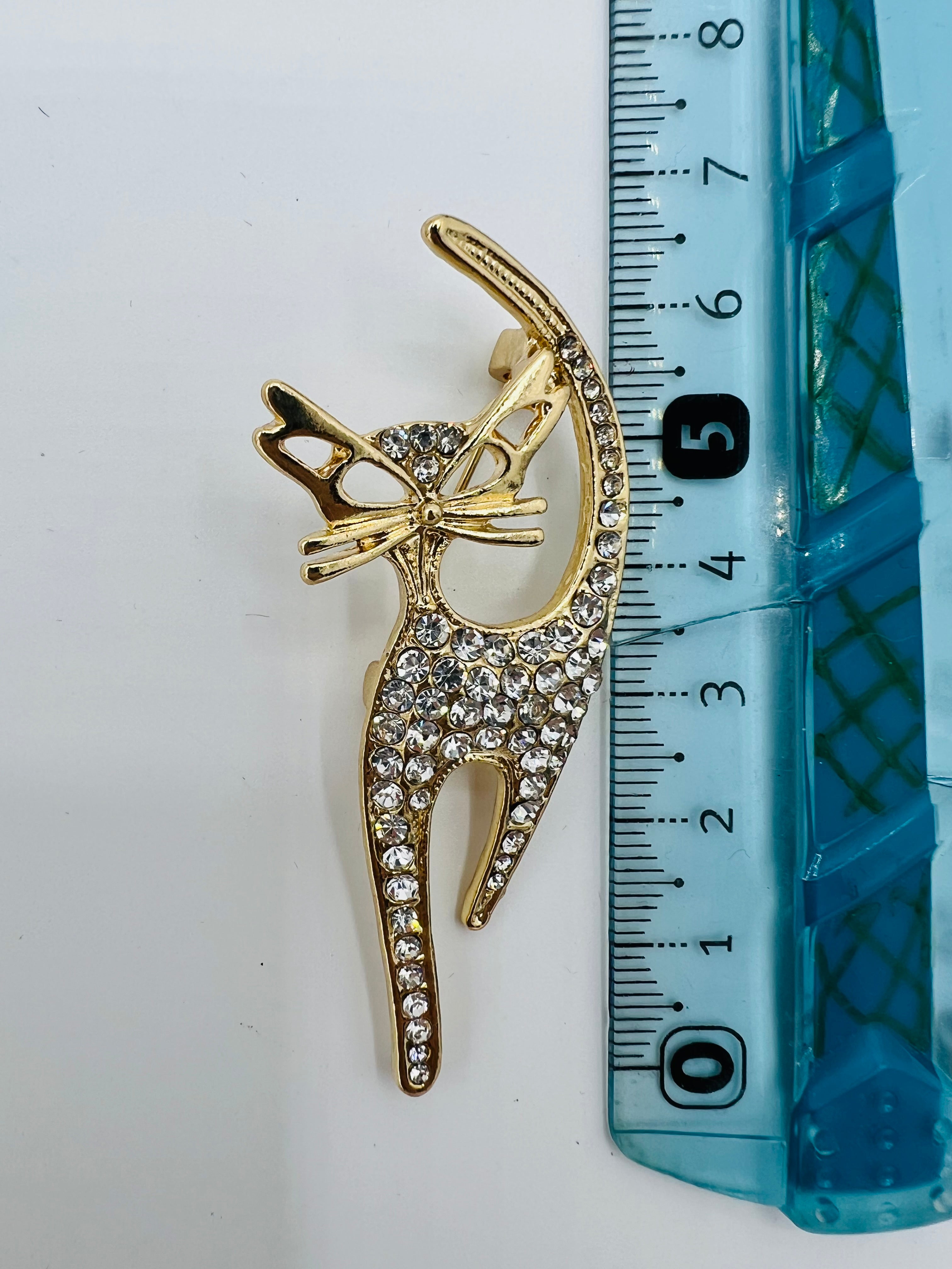 Broche Chaton Doré Strass