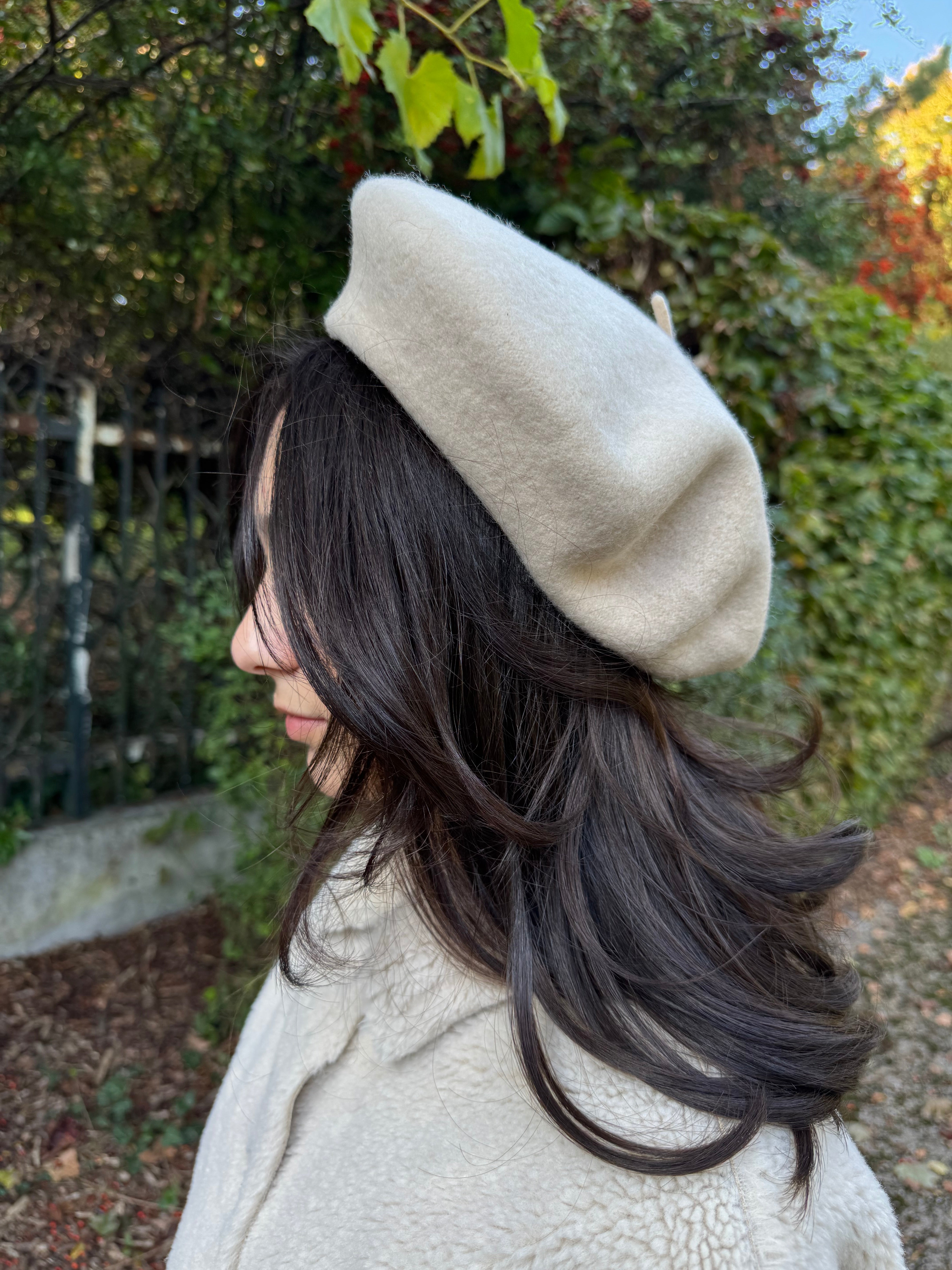 béret en laine ivoire écru femme