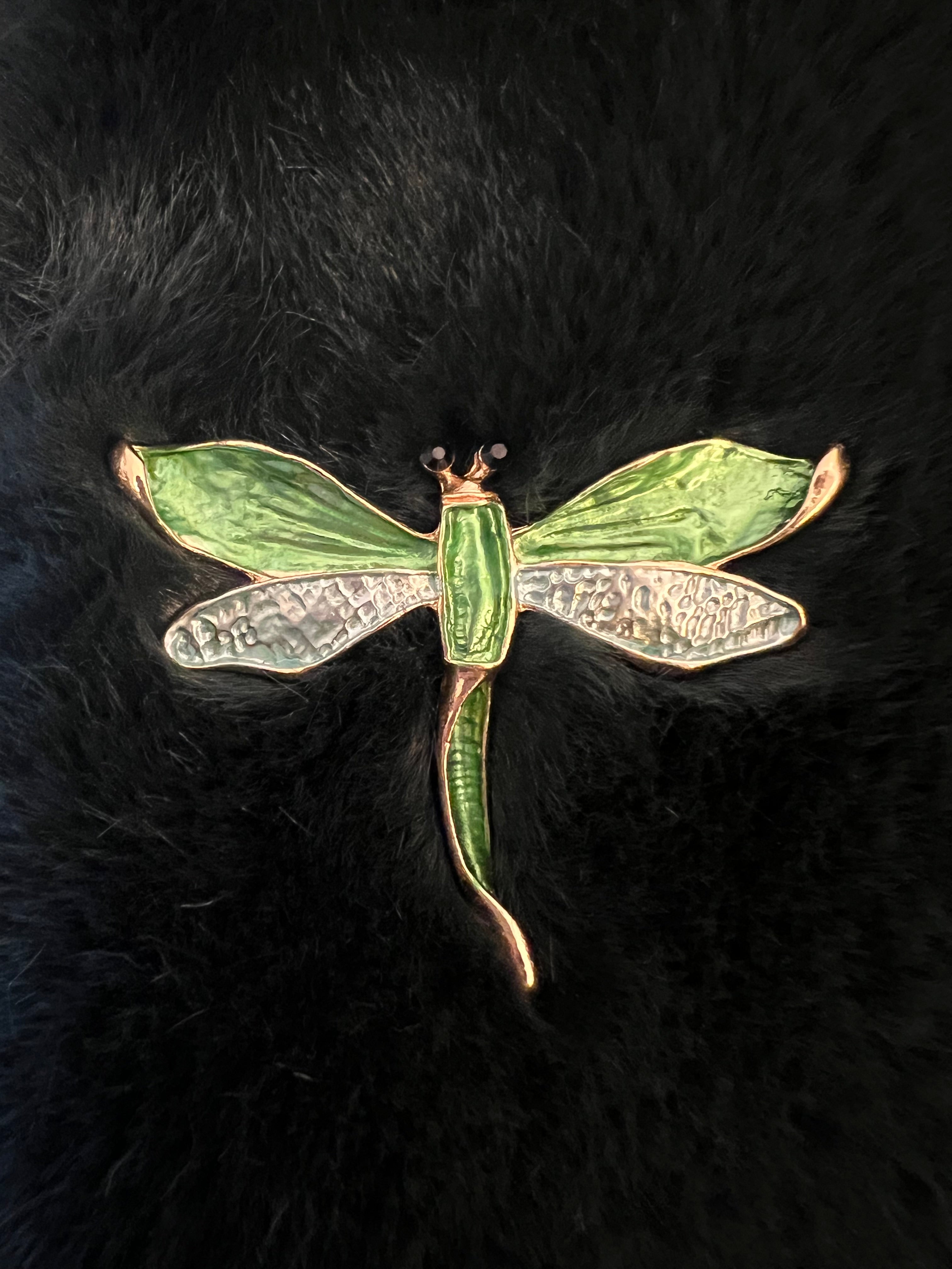 Broche Libellule Dorée Verte