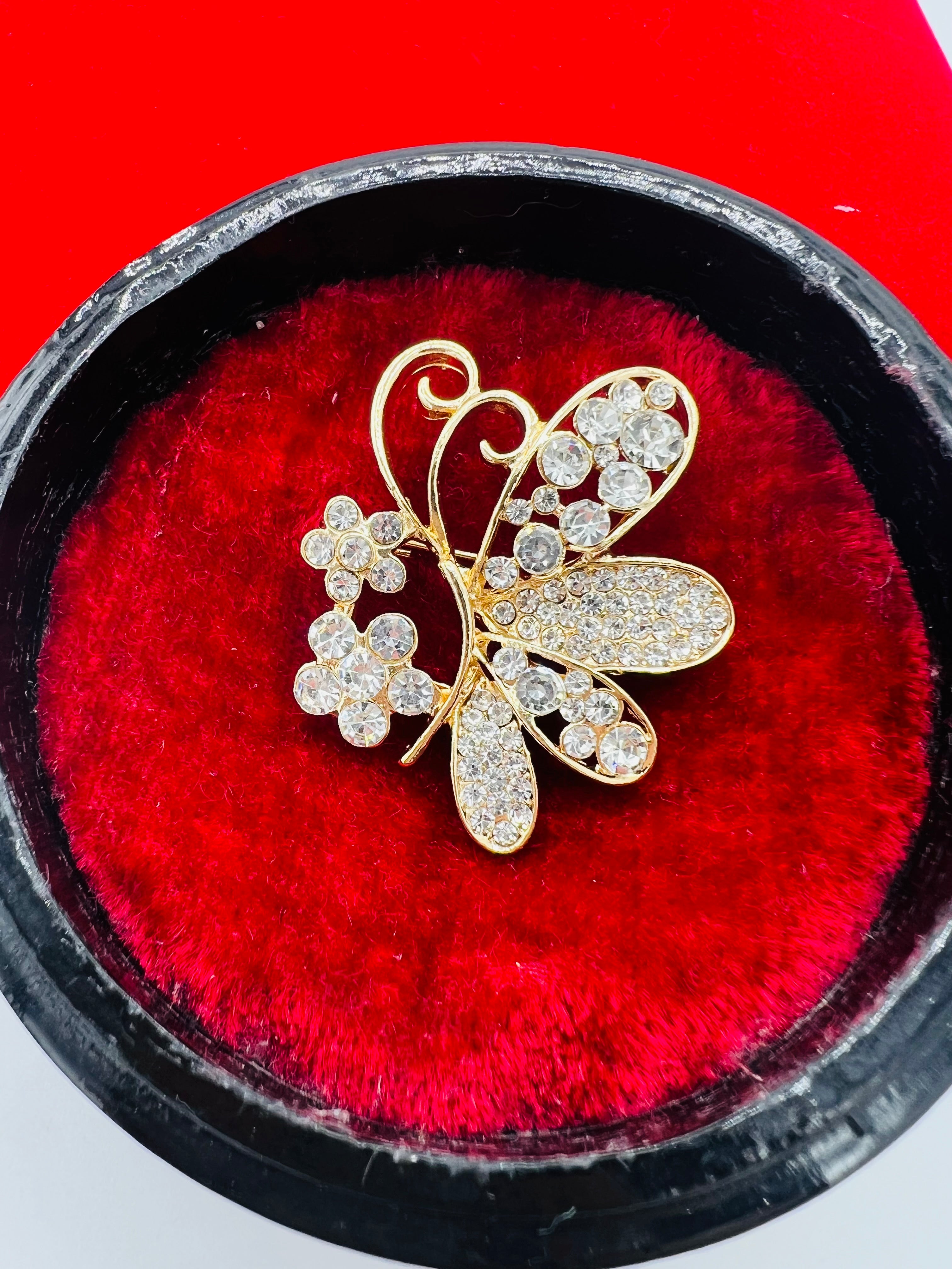 Broche Papillon 🦋 Doré strass