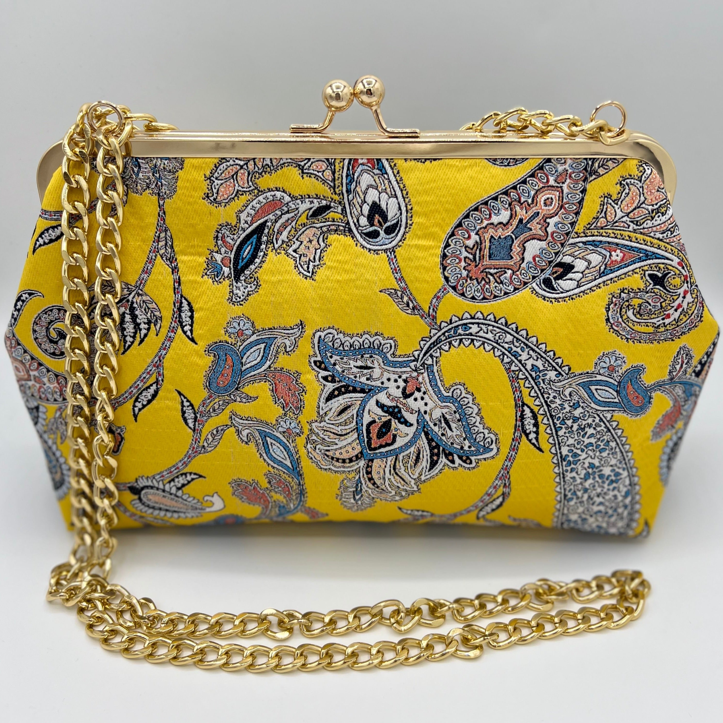 sac à main jaune paisley bleu doré