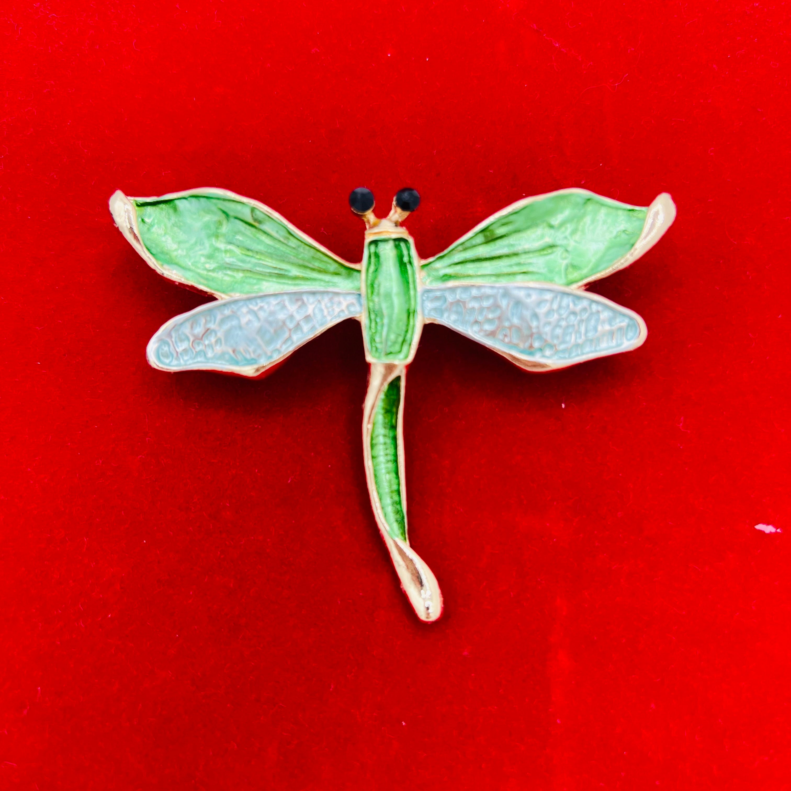 Broche libellule doré verte