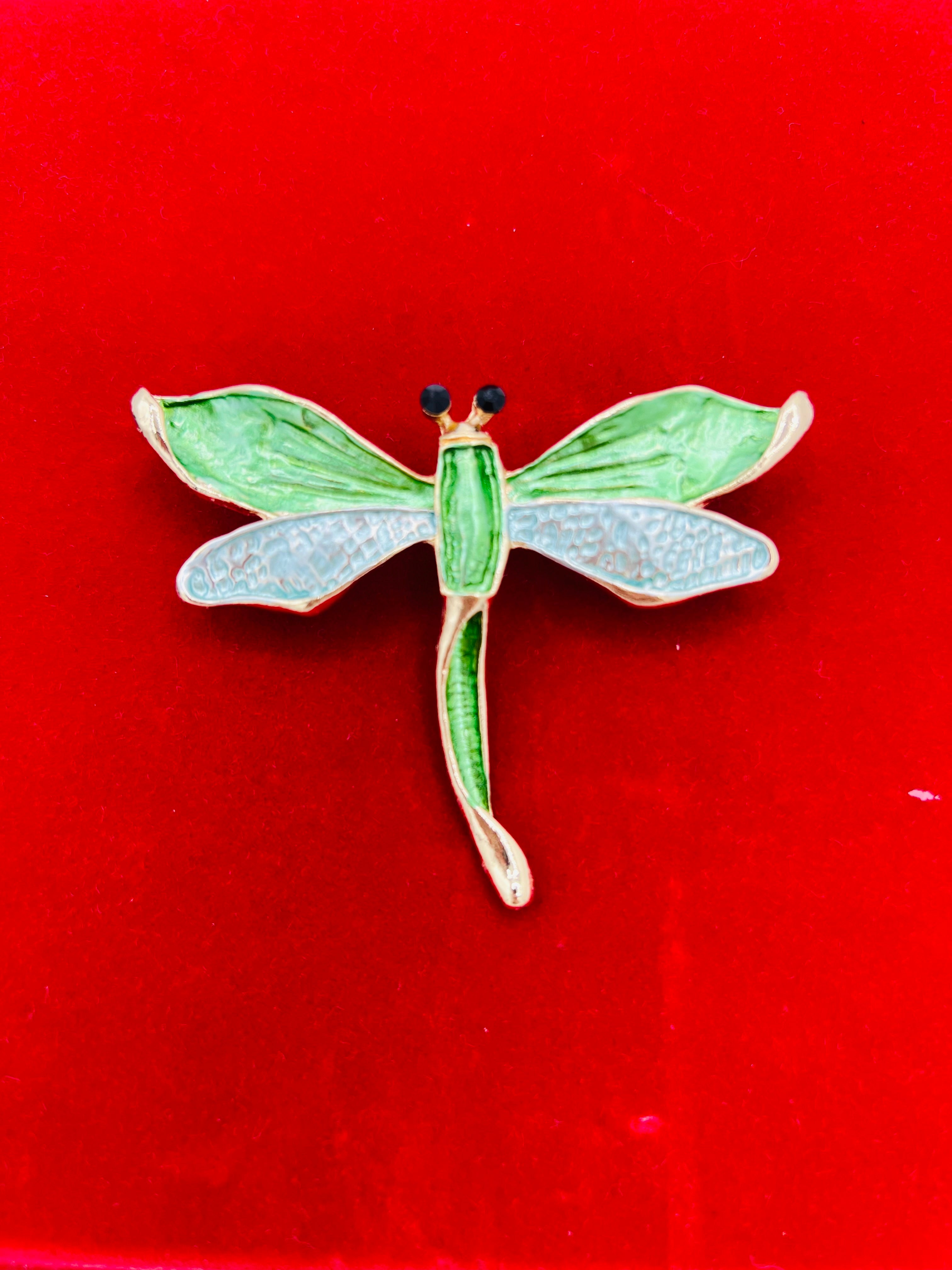 Broche libellule doré verte