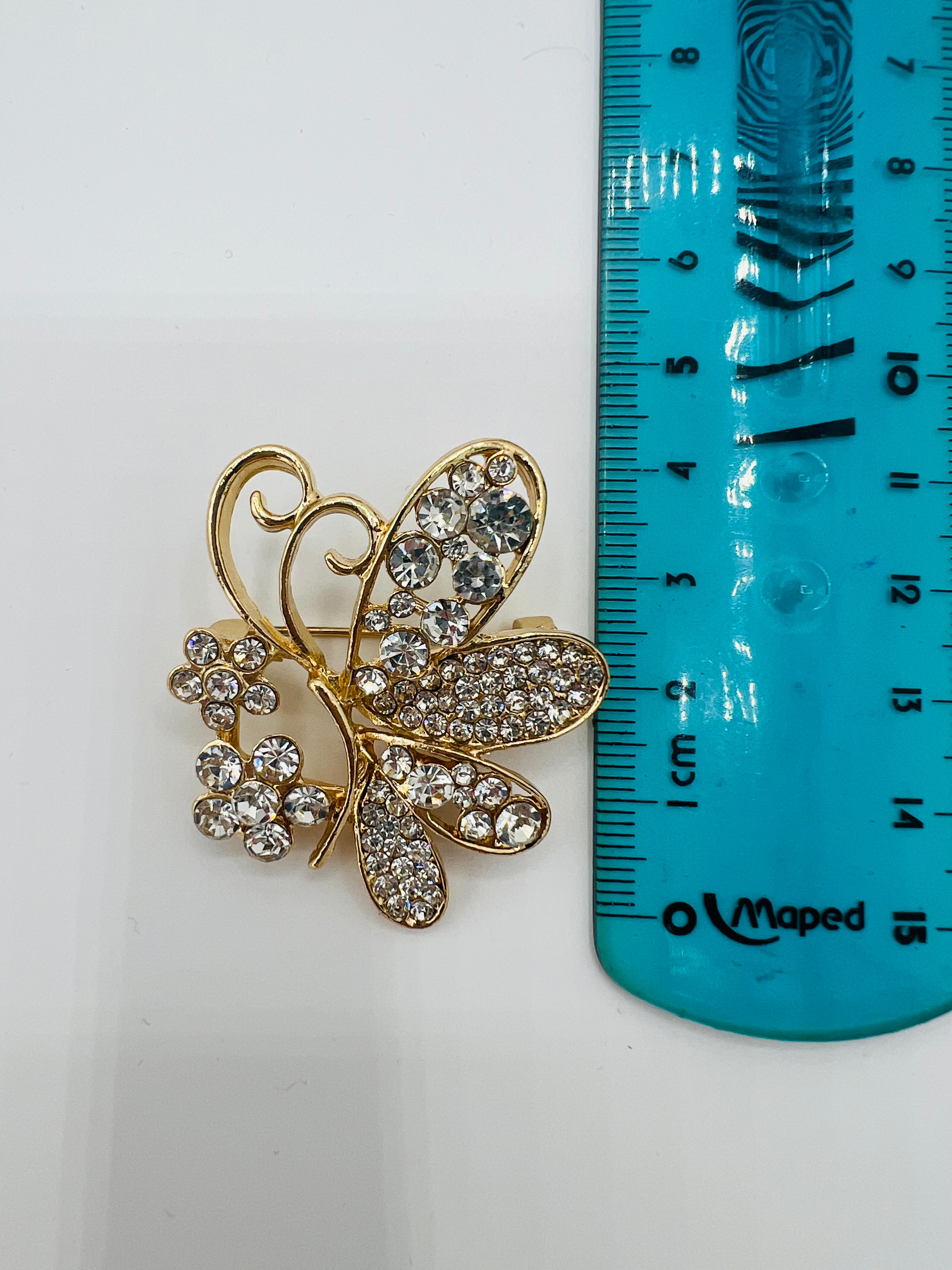 Broche Papillon 🦋 Doré strass