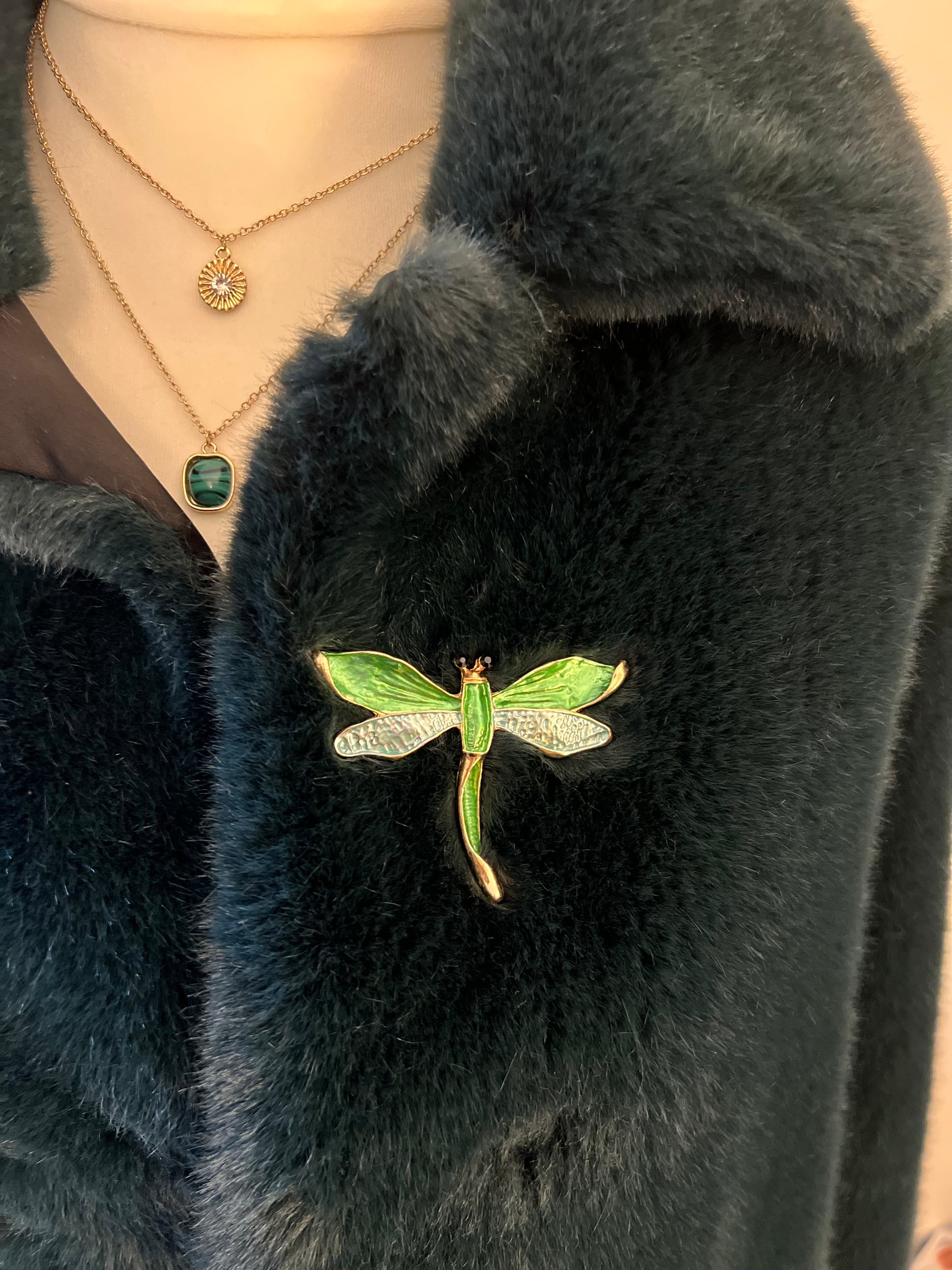 Broche Libellule Dorée Verte