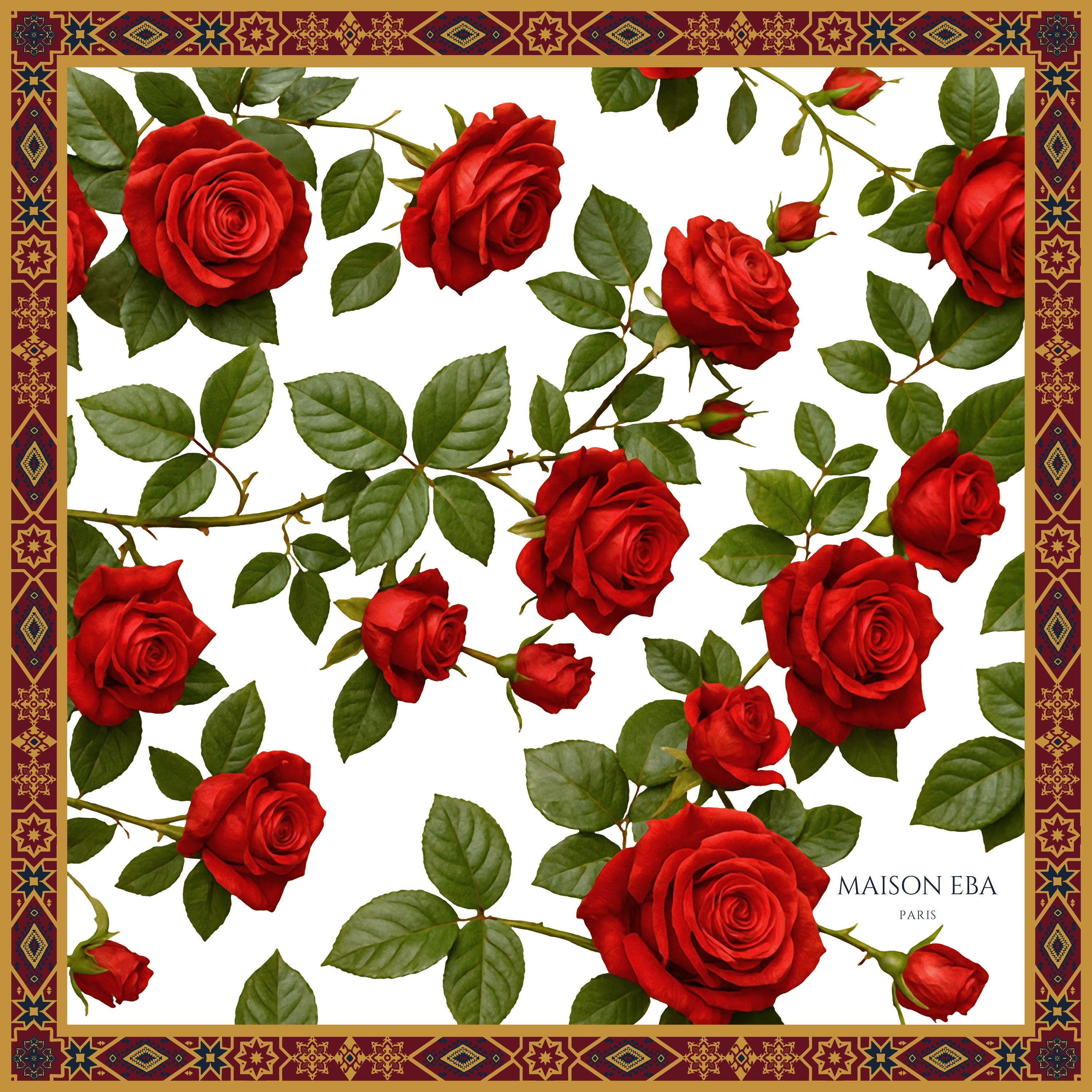 foulard soie motifs de roses rouges Maison Eba Paris